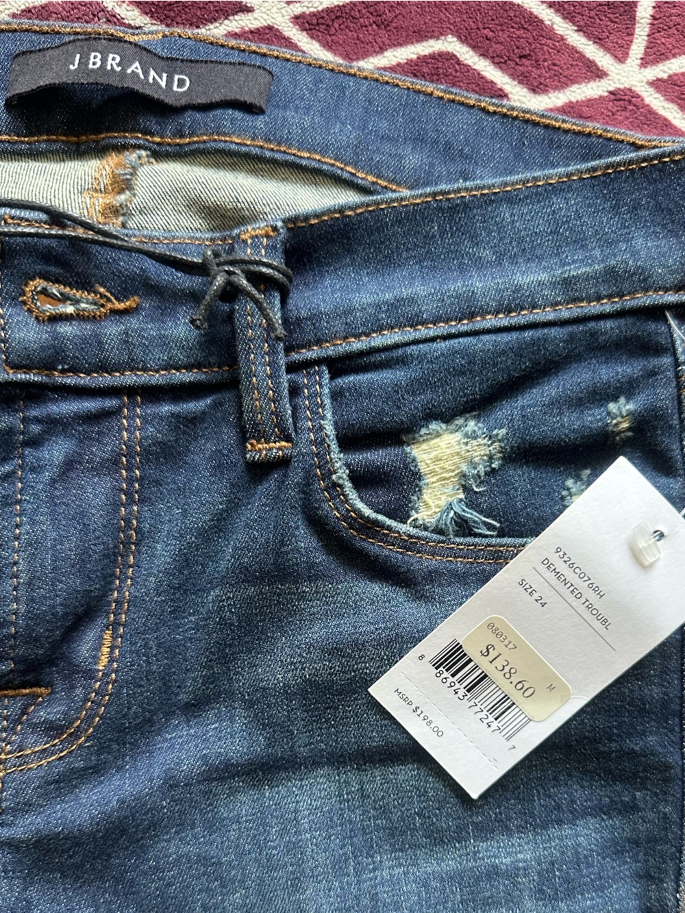 J Brand Skinny Distressed Jeans - Medium Blue - Picture 5 of 9
